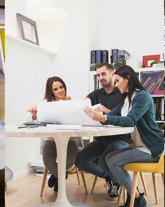 Professionals analyzing a business plan together